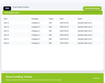 Grant Funding Tracker Excel Template | grant tracker | Solopreneur Spreadsheet | Digital Download