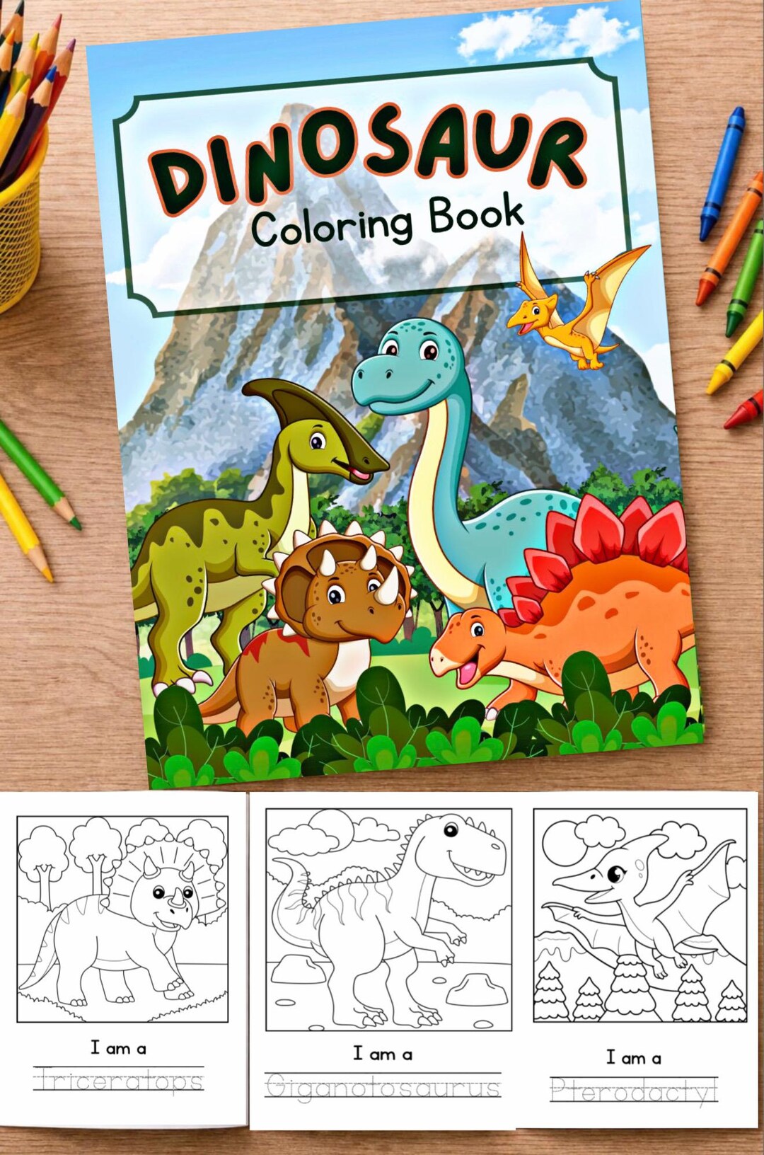Dinosaur Coloring Book | Kids Stress Relief Pages (PDF Download) - Etsy