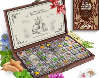Heirloom Herb Seed Chest, 40 Medicinal Tea Garden Varieties, Non-GMO Apothecary Kit