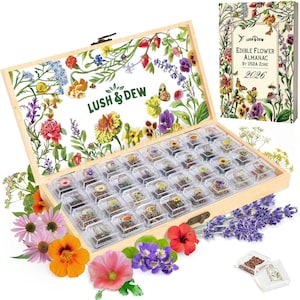 Heirloom Edible Flower Seed Bank, 32 Varieties, Culinary Herbs, Almanac 2026