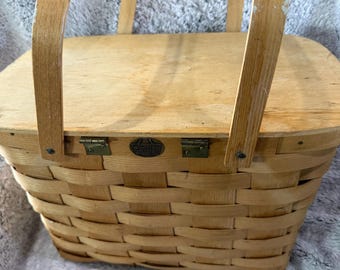 Cesta de picnic tejida Peterboro vintage con tapa, 18 x 12 x 10.