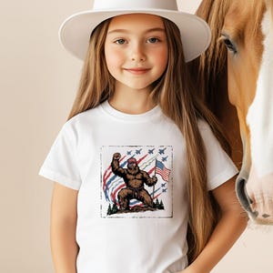 Patriotic Bigfoot T-Shirt, Sasquatch American Flag Tee, USA Cryptid Shirt, Vintage Americana Sasquatch Gift for Him