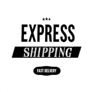 Puede incluir: Un diseño gráfico que presenta la palabra EXPRESS en letras mayúsculas negras grandes, seguida de una barra horizontal negra que contiene la palabra SHIPPING en letras mayúsculas blancas y un pequeño óvalo negro con el texto FAST DELIVERY en blanco.