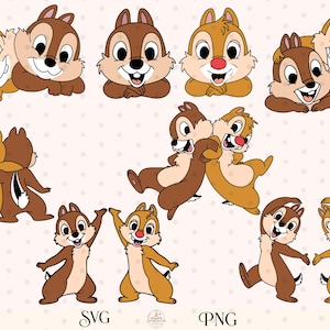 Puede incluir: Una colección de dibujos animados de ardillas en varias poses. Las ardillas son marrones y tostadas con narices rojas y dientes blancos. La imagen incluye el texto "SVG" y "PNG".