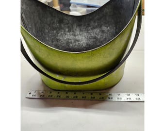 Unique Vintage Oblong Green Metal Bucket with handle