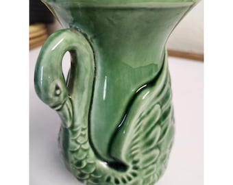 VTG 1970s Shawnee Pottery Swan Vase/Planter-#806 Green 6"H-USA