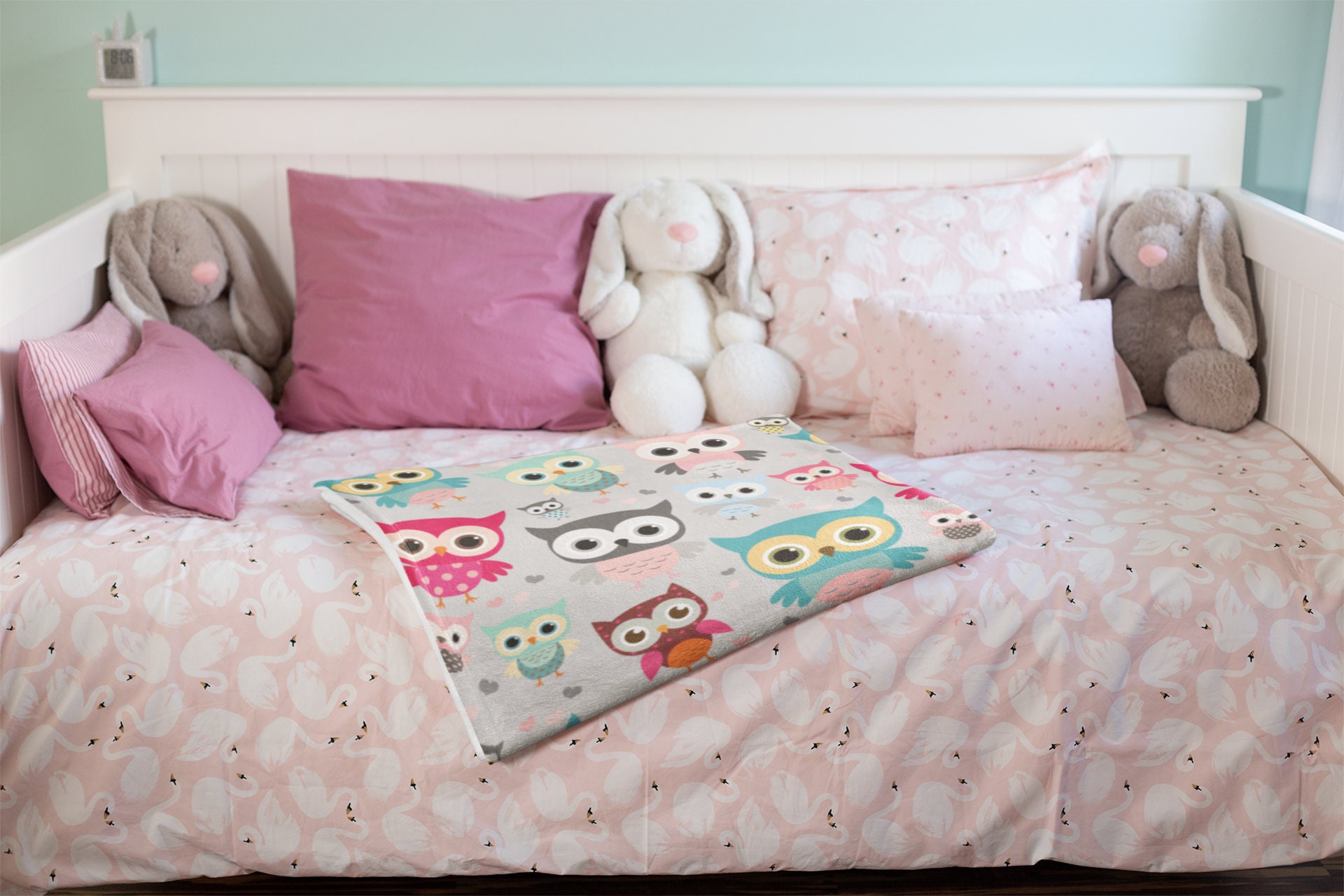 Owl Throw Blanket Gray With Cute Coloful Owls Home Decor Etsy