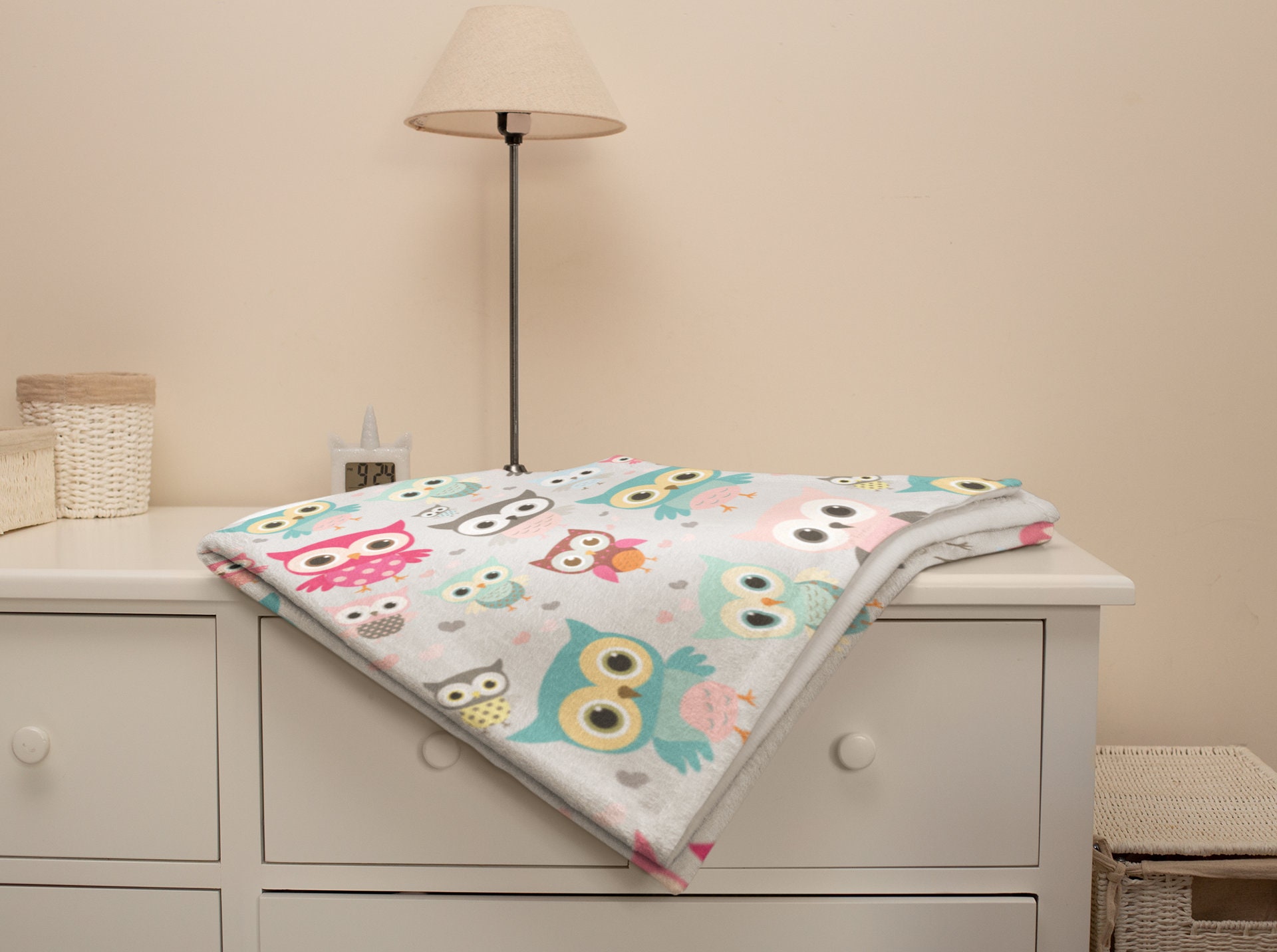 Owl Throw Blanket Gray With Cute Coloful Owls Home Decor Etsy