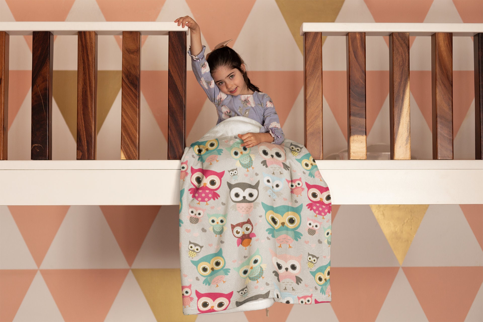 Owl Throw Blanket Gray With Cute Coloful Owls Home Decor Etsy