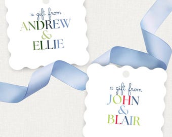 Personalized Kids Gift Tags, Scallop Wavy Edge, Cardstock (Set of 12)