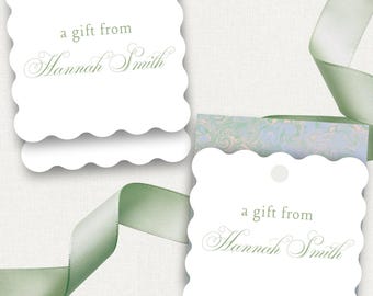 Personalized Elegant Script Gift Tags, Scallop Wavy Edge, 110 lb Cardstock (Set of 12)