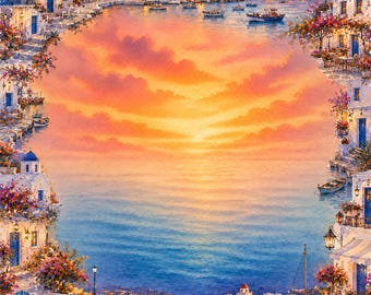 Sunset Mykonos Mahjong Mat