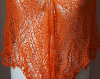 Handmade beautiful orange ginger shawl, lace shawl; ready to ship