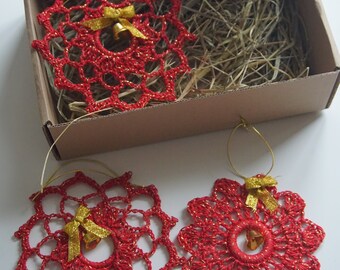 Handmade crochet bauble Christmas bauble Christmas balls; Christmas tree decoration; red Christmas; decorative packaging; ready to ship