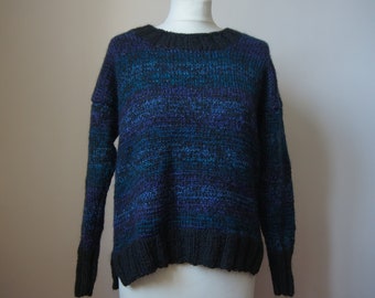 Colourful black with blue and purpkle shades sweater colour Knit Cardigan, , Warm Sweater, Cozy Knit Cardigan,  Warm Sweater