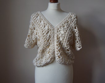 Lace crochet blouse handmade crochet ecru blouse boho blouse handamade hippie blouse ; beige blouse ooak blouse handmde cotton lace blouse