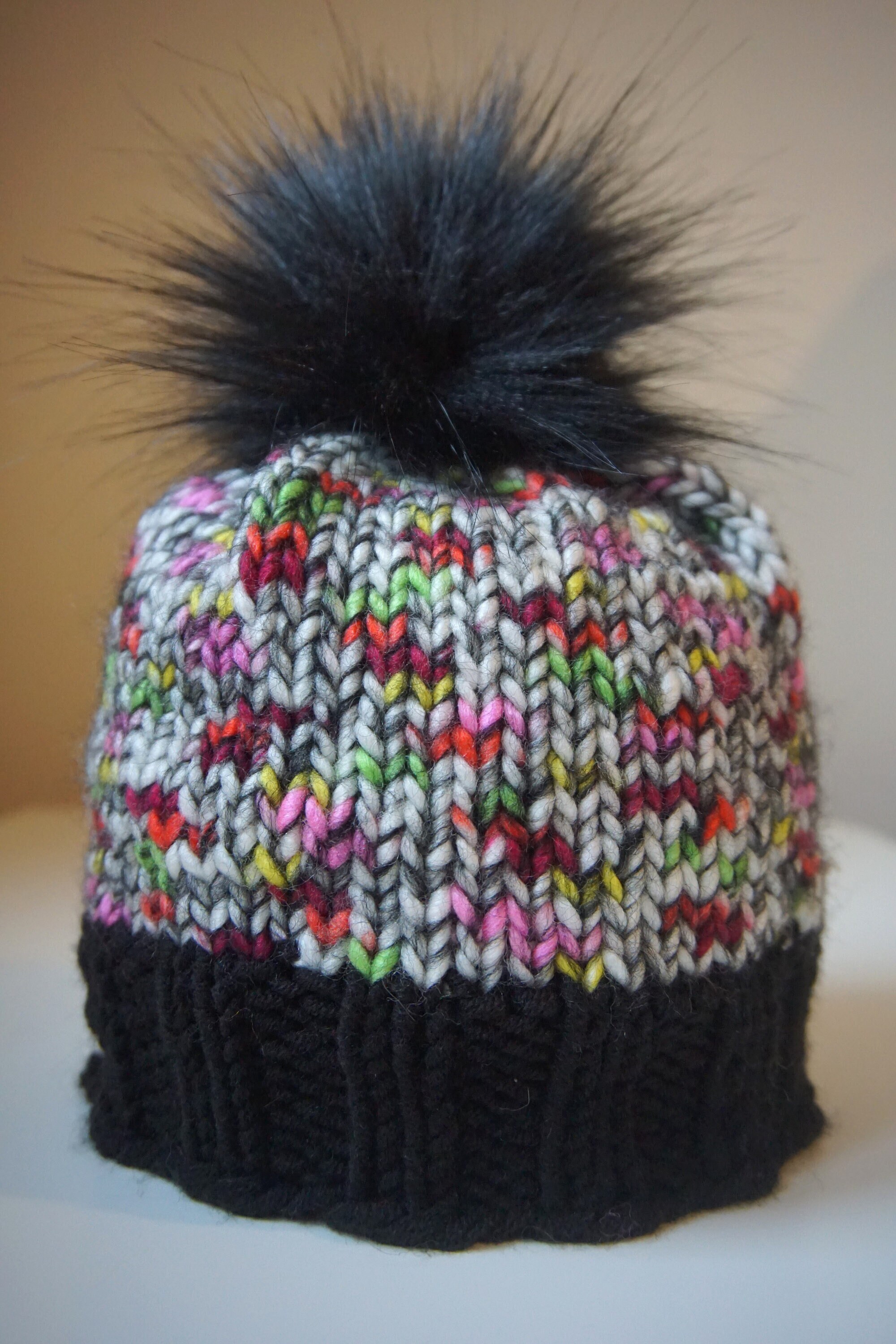Colourful Hat With Black Pom Pom Beanie With Pom Pom Knit 