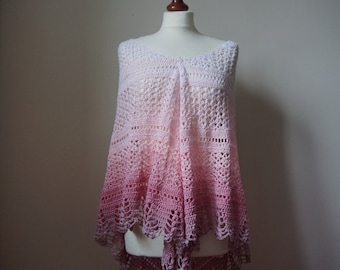 Handmade beautiful shawl in pastel pink and white shades; ombre cotton shawl; ready to ship