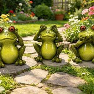 Set of 3 See No Evil, Hear No Evil Frog Statue,Resin Frog Statue,Frog Lovers Gift,Garden Decor,Outdoor and Yard Decor,Best Gift for Him