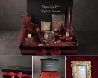 Klimt The Kiss Gift Box for Her, Unique Wall Art Painting, Rose Butterfly Tea Cup, Table Runner, Reed Diffuser, Gift Basket Women, Chocolate