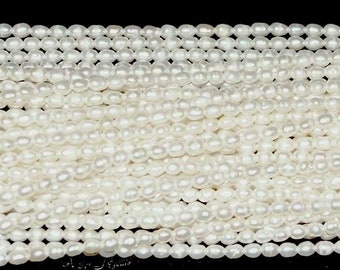 Freshwater Pearl White 3mm Rice Oval - 16" Strand