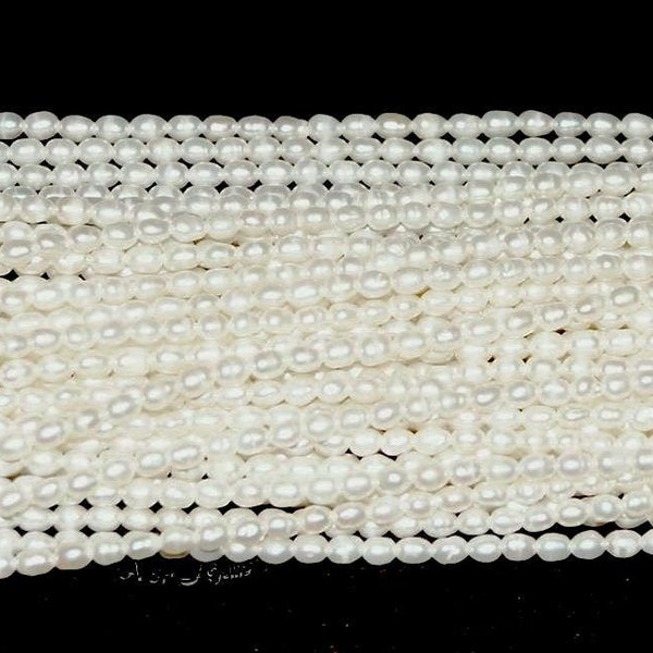 Freshwater Pearl White 3mm Rice Oval - 16" Strand