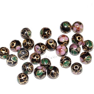 Cloisonné 6mm  Black, Enamel, metal Round Beads -30 PCS