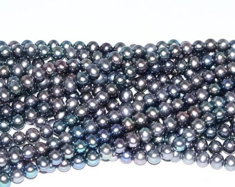 Freshwater Pearl 4-4.5mm AA Dark Gray, Iridescent, Peacock Potato Round - 16" Strand