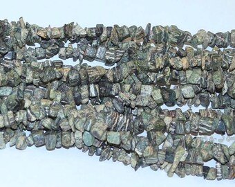 Green Zebra Jasper Chip Gemstone Bead - 32" Strand