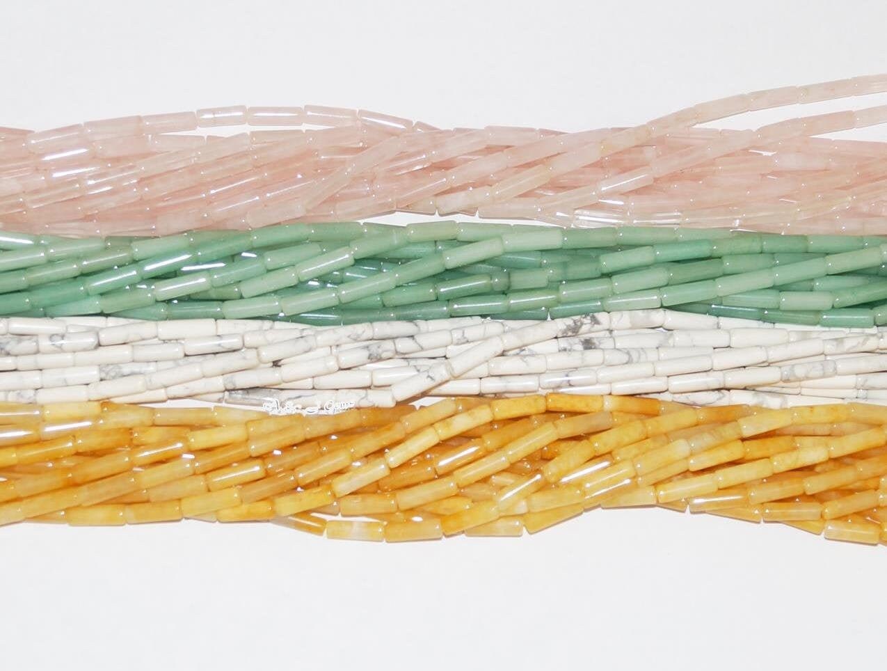 Rose Quartz, Aventurine,  Howlite, Yellow Jade 4x13mm Tube (Cylinder)…