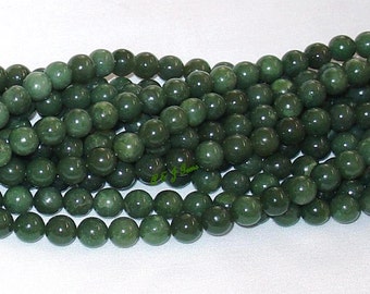 Natural Green Jade Round 8mm, 10mm, 12mm, Gemstone Beads A Grade - 15.5" Strand