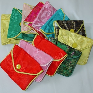 100% Silk Jewelry Pouch Bag with Snap Closure - 12 PCS ( 1 dozen )