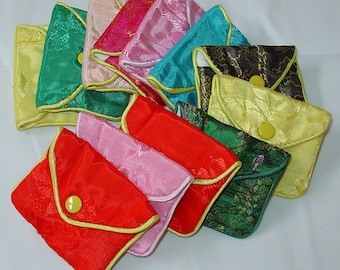 100% Silk Jewelry Pouch Bag with Snap Closure - 12 PCS ( 1 dozen )