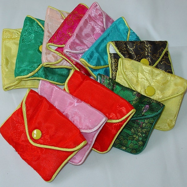 100% Silk Jewelry Pouch Bag with Snap Closure - 12 PCS ( 1 dozen )