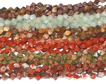 Jasper, Aventurine, Unakite 12x15mm Double Pyramid Gemstone Beads - 15.75" Strand