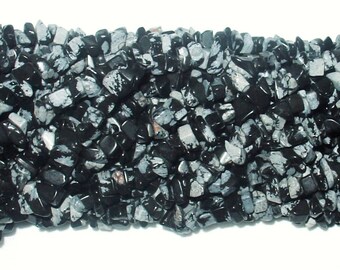 Snowflake Obsidian Chip Gemstone Bead - 33" Strand