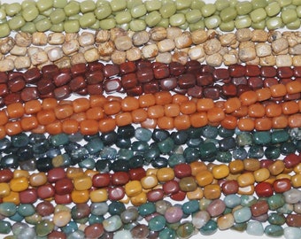 Jasper, Agate, Olive Jade, Aventurine  10x14mm Nugget Gemstone Bead - 15.75" Strand