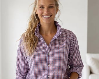 Upcycled Ruffle Collar Shirt size XL | Ralph Lauren Independence Day America Blouse