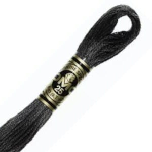May include: A skein of DMC embroidery floss in a dark gray color, labeled with the number 3799. The floss is tightly wound and has a loop at each end. The label includes the DMC logo and product information.
