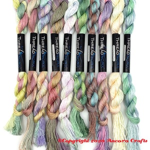 This spring collection of ten ThreadworX embroidery threads are pastel flosses in repeating gradients that span the color spectrum.  These are used for cross stitch, embroidery, needlepoint, making friendship bracelets, and other crafts.