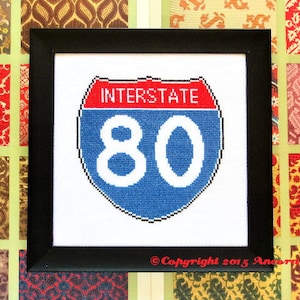 Interstate Road Sign Cross Stitch Pattern PDF