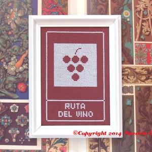 Wine Cross Stitch Pattern Road Sign Spain PDF