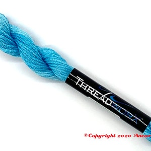 May include: A skein of light blue embroidery floss with the text "THREADWORX" on the label.