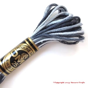 May include: A spool of DMC embroidery floss in shades of gray and white. The spool is labeled "DMC 25" and "Mouline Special" with the text "8 m (8.7 yd)".