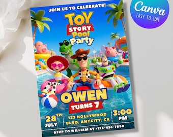 Toy Story Pool Party Invitation, Summer Kids Birthday Invite, Toy Story Themed Pool Party, Editable Canva Template (Digital Download)