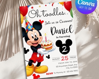 Mickey Mouse Birthday Invitation, Mickey Printable Invite, Any Age Micky Themed Card, Editable Mickey Mouse Canva Template, Instant Download