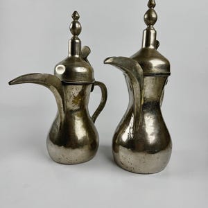 Arabic Dallah Coffee Pots Set Brass Silver Middle Eastern Decor