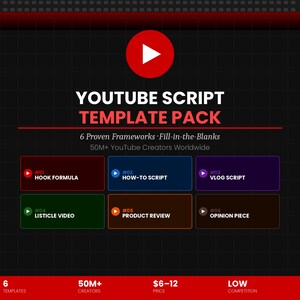 Mallpaket för YouTube-skript | 6 videoramverk, formler för hooks och ifyllningsskript, digital PDF