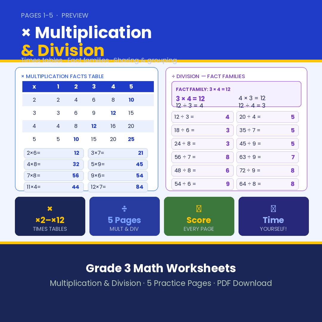 Grade 3 Math Worksheets Printable | Math Practice Workbook | Homeschool