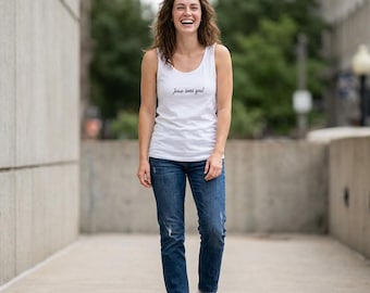 Jesus Loves You tank top | minimalist script faith tee, Christian scripture apparel